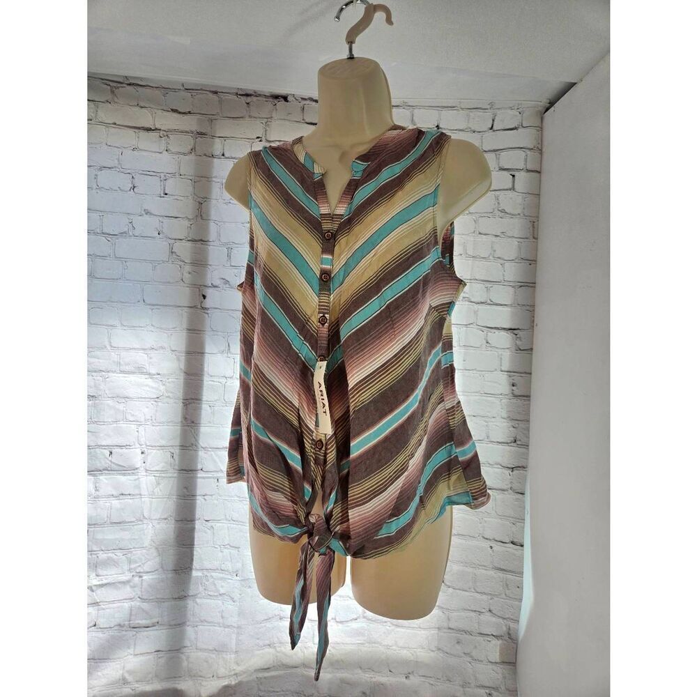 Ariat Womens Size Small Multicolor Striped Button Down Blouse